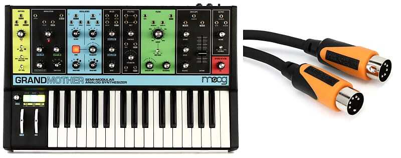 Комплект полумодульного аналогового синтезатора и пошагового секвенсора Moog Grandmother с MIDI-кабелем Roland RMIDI-B5 Black Series - 5 футов Moog + Roland MOD-GRAND-01=1 RMIDI-B5=1
Комплект полумодульного аналогового синтезатора и пошагового секвенсора Moog Grandmother с MIDI-кабелем Roland RMIDI-B5 Black Series - 5 футов Moog + Roland MOD-GRAND-01=1 RMIDI-B5=1