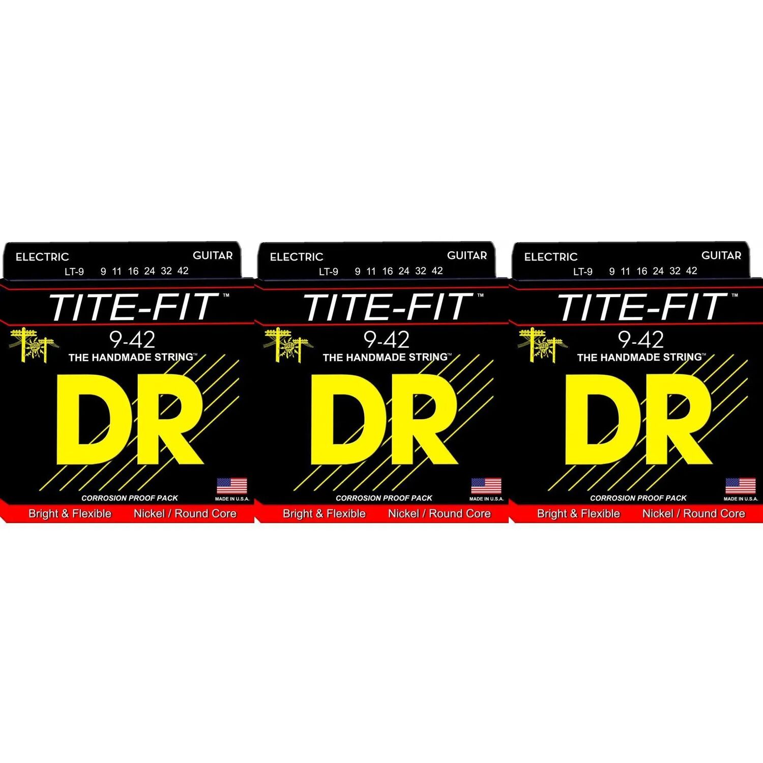 Струны для электрогитары с компрессионной обмоткой DR Strings LT-9 Tite-Fit — .009-.042, легкие (3 шт. в упаковке)
Струны для электрогитары с компрессионной обмоткой DR Strings LT-9 Tite-Fit — .009-.042, легкие (3 шт. в упаковке)