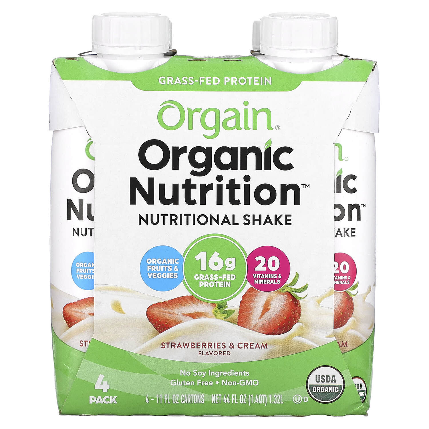 Organic Nutrition, питательный коктейль, клубника и сливки, 4 упаковки по 330 мл (11 жидк. Унций), Orgain
Organic Nutrition, питательный коктейль, клубника и сливки, 4 упаковки по 330 мл (11 жидк. Унций), Orgain