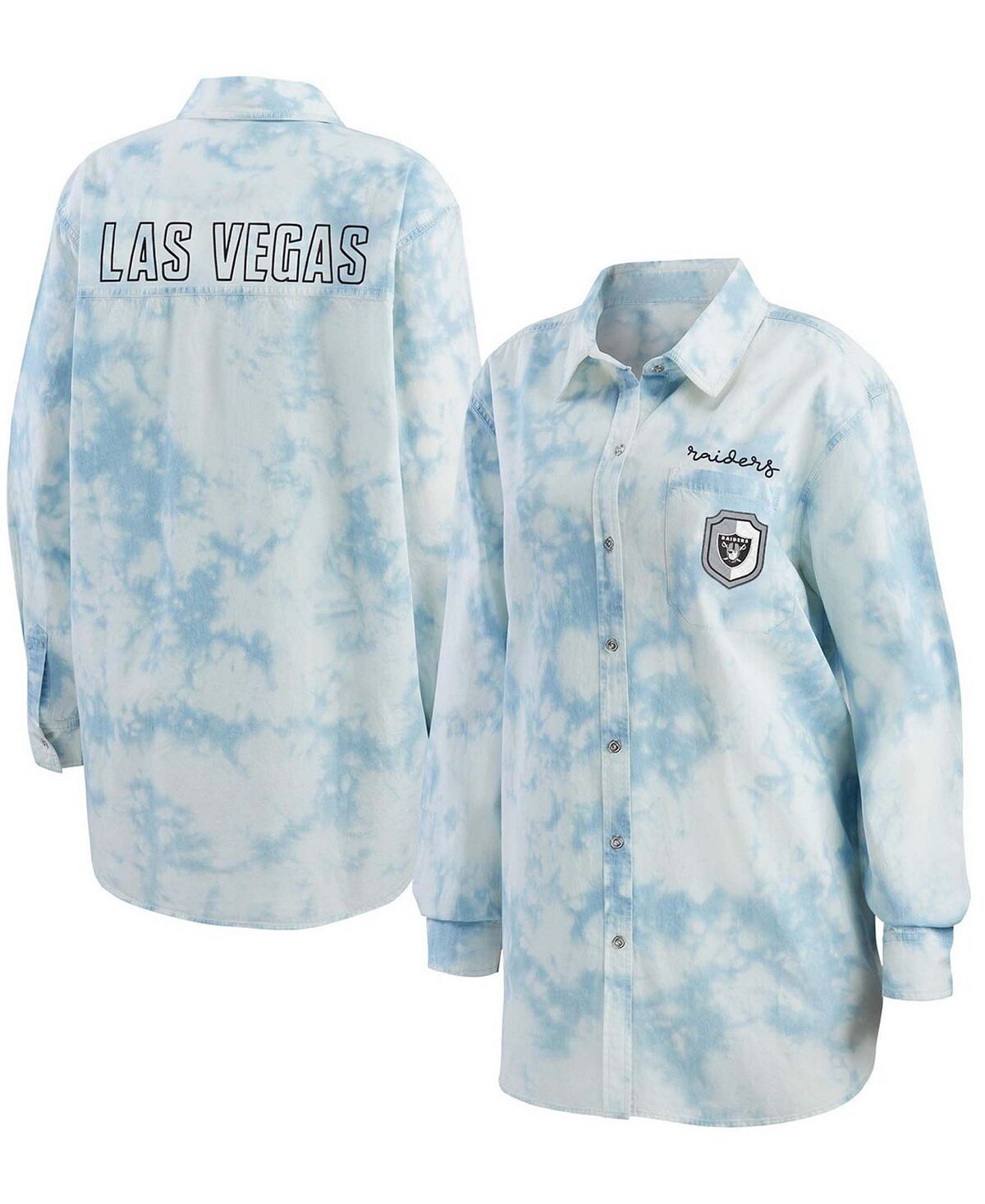 Женская джинсовая рубашка на пуговицах с длинными рукавами Las Vegas Raiders Chambray кислотной стирки WEAR by Erin Andrews
Женская джинсовая рубашка на пуговицах с длинными рукавами Las Vegas Raiders Chambray кислотной стирки WEAR by Erin Andrews