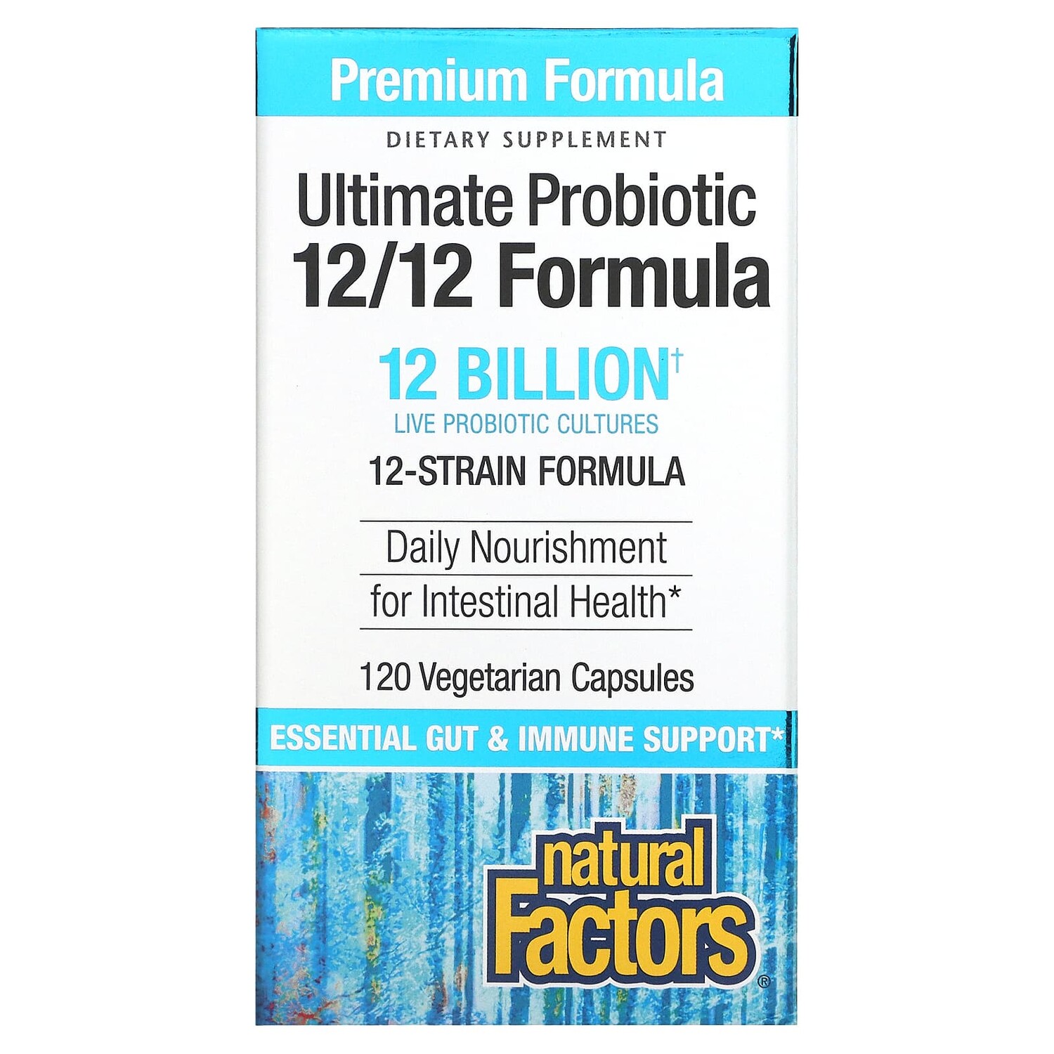 Ultimate Probiotic, 12/12 Formula, 12 миллиардов КОЕ, 120 растительных капсул, Natural Factors
Ultimate Probiotic, 12/12 Formula, 12 миллиардов КОЕ, 120 растительных капсул, Natural Factors