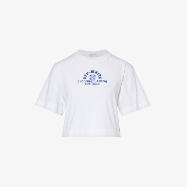 Укороченная футболка из хлопкового джерси с потрескавшимся логотипом Off-White, мультиколор
Укороченная футболка из хлопкового джерси с потрескавшимся логотипом Off-White, мультиколор