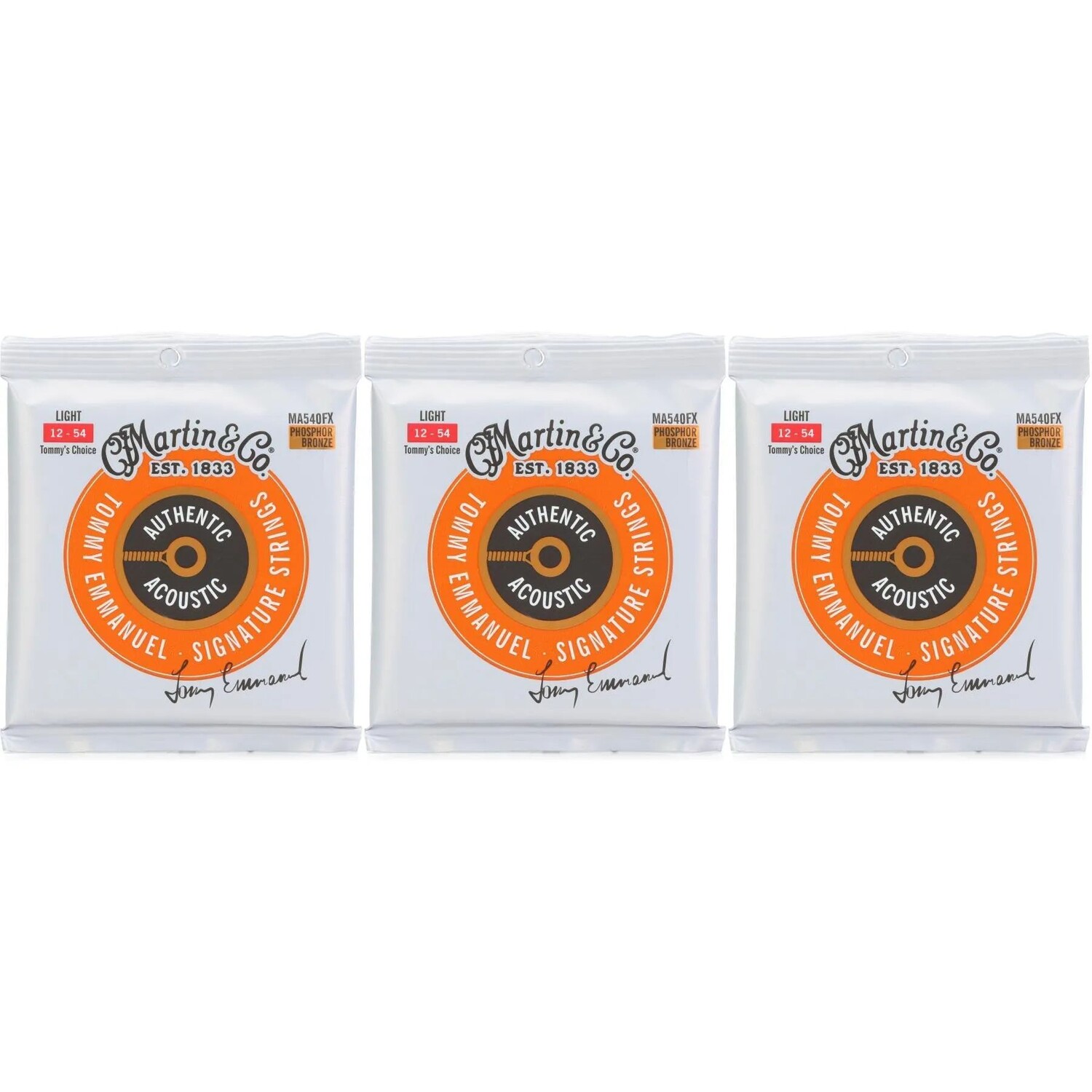 Новые струны для акустической гитары Martin MA540FX Tommy's Choice Authentic Flexible Core 92/8 с фосфорной бронзой (3 шт.) — .012-.054, светлые
Новые струны для акустической гитары Martin MA540FX Tommy's Choice Authentic Flexible Core 92/8 с фосфорной бронзой (3 шт.) — .012-.054, светлые