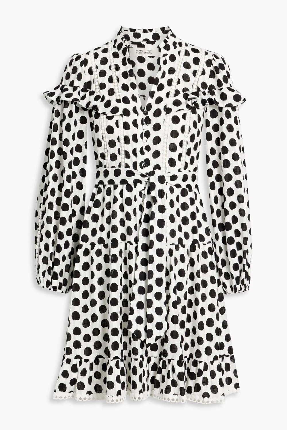 Платье мини из хлопка и жаккарда с оборками в горошек Chicago Diane Von Furstenberg, слоновая кость
Платье мини из хлопка и жаккарда с оборками в горошек Chicago Diane Von Furstenberg, слоновая кость