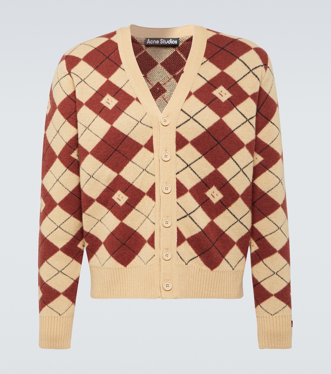Жаккардовый кардиган с узором argyle из смесовой шерсти Acne Studios, коричневый
Жаккардовый кардиган с узором argyle из смесовой шерсти Acne Studios, коричневый