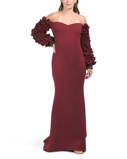 Платье с открытыми плечами и объемными цветочными рукавами Badgley Mischka, цвет Wine
Платье с открытыми плечами и объемными цветочными рукавами Badgley Mischka, цвет Wine