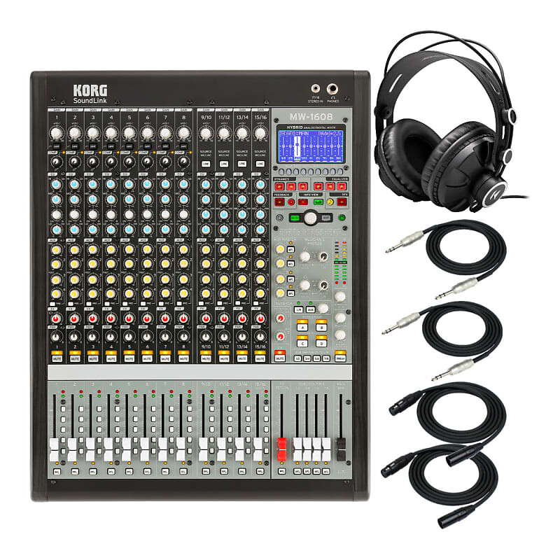 Korg SoundLink MW1608 16-канальный 8-шинный гибридный аналогово-цифровой микшер в комплекте с наушниками Knox Gear закрытого типа, кабелями XLR и 1/4-дюймовыми кабелями TRS
Korg SoundLink MW1608 16-канальный 8-шинный гибридный аналогово-цифровой микшер в комплекте с наушниками Knox Gear закрытого типа, кабелями XLR и 1/4-дюймовыми кабелями TRS