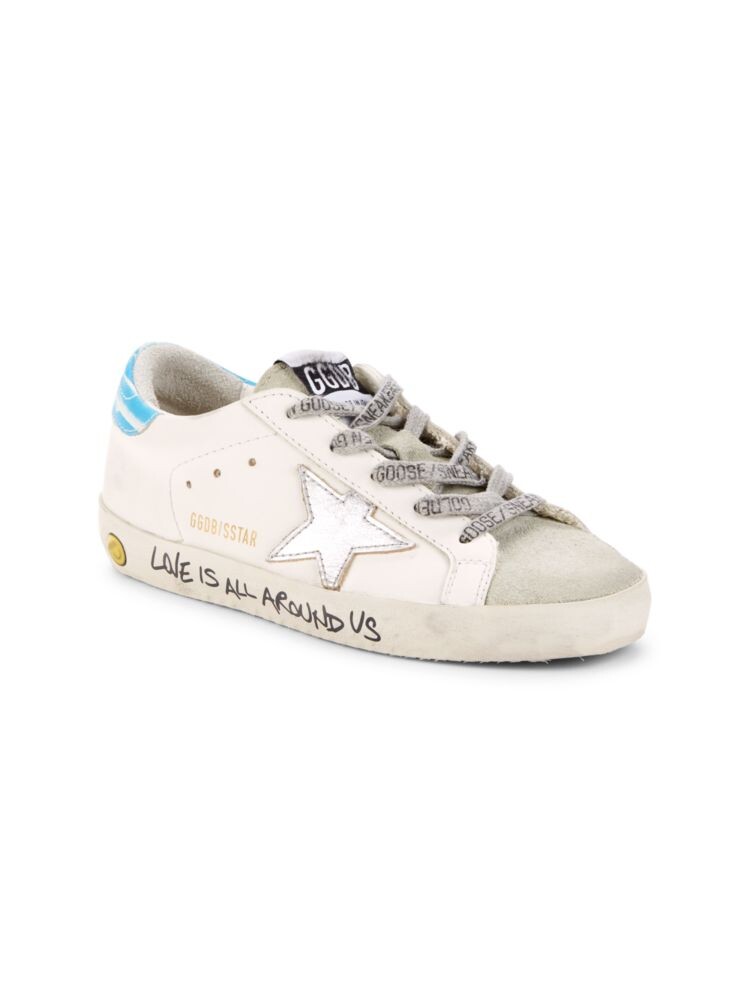 Детские кожаные кроссовки с аппликацией в виде звезд Golden Goose, цвет White Silver
Детские кожаные кроссовки с аппликацией в виде звезд Golden Goose, цвет White Silver