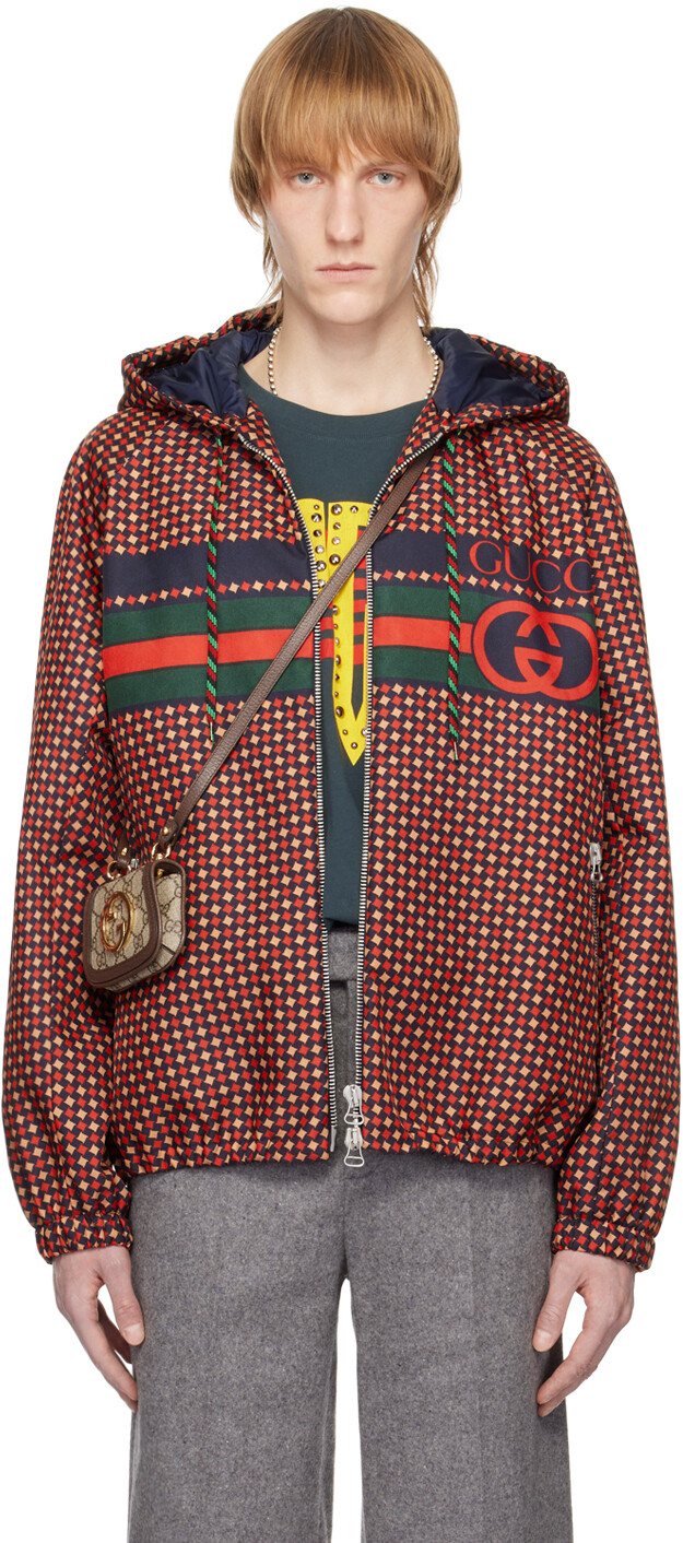 Красно-синяя куртка с узором \гусиные лапки\" и геометрическим рисунком" Gucci, Красный
Красно-синяя куртка с узором \гусиные лапки\" и геометрическим рисунком" Gucci, Красный