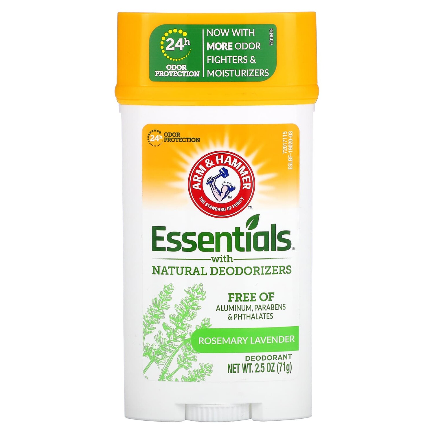 Essentials с натуральными дезодорирующими компонентами, дезодорант, свежий розмарин и лаванда, 71 г (2,5 унции), Arm & Hammer
Essentials с натуральными дезодорирующими компонентами, дезодорант, свежий розмарин и лаванда, 71 г (2,5 унции), Arm & Hammer