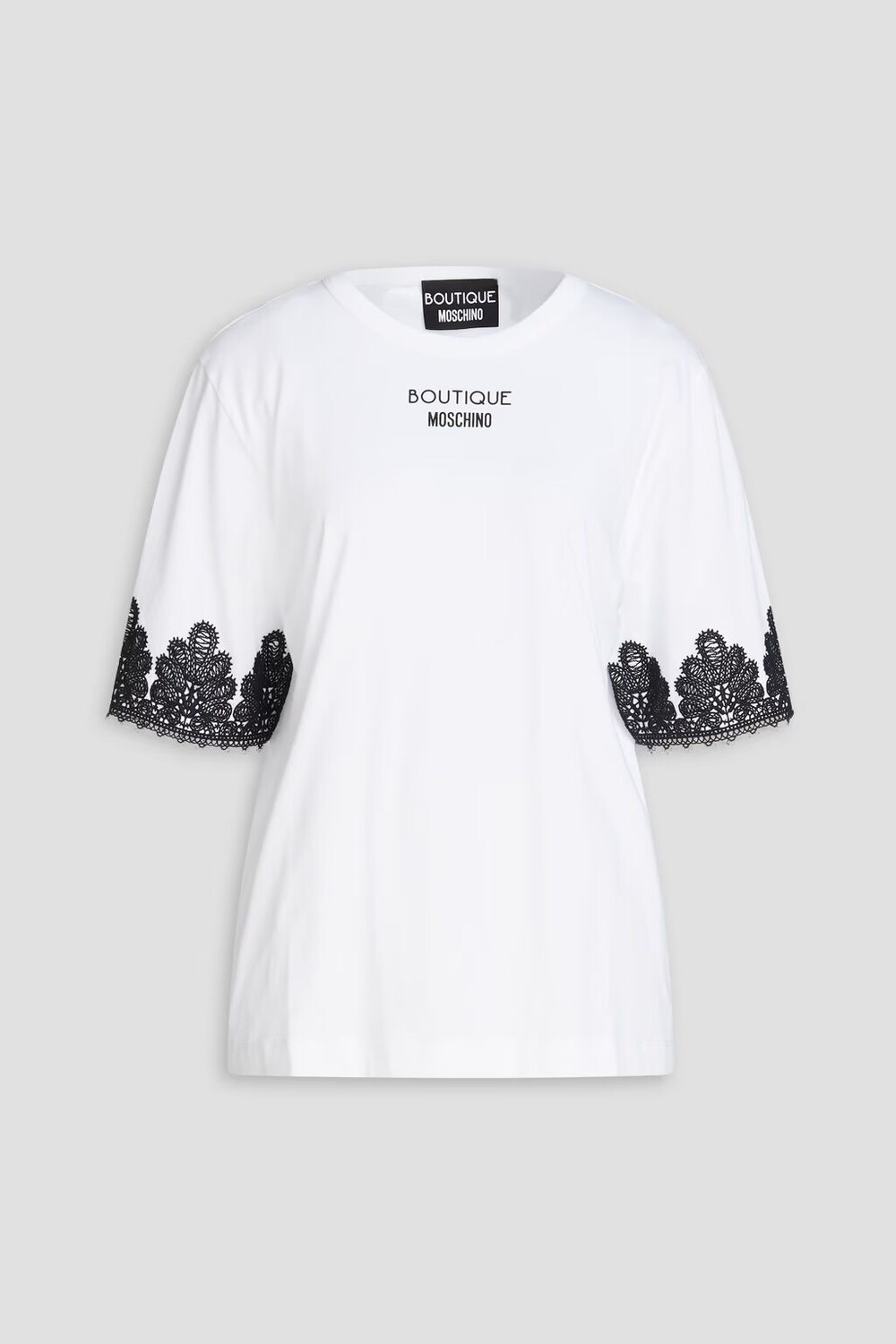 Футболка из хлопкового джерси с кружевной отделкой и принтом Boutique Moschino, белый
Футболка из хлопкового джерси с кружевной отделкой и принтом Boutique Moschino, белый