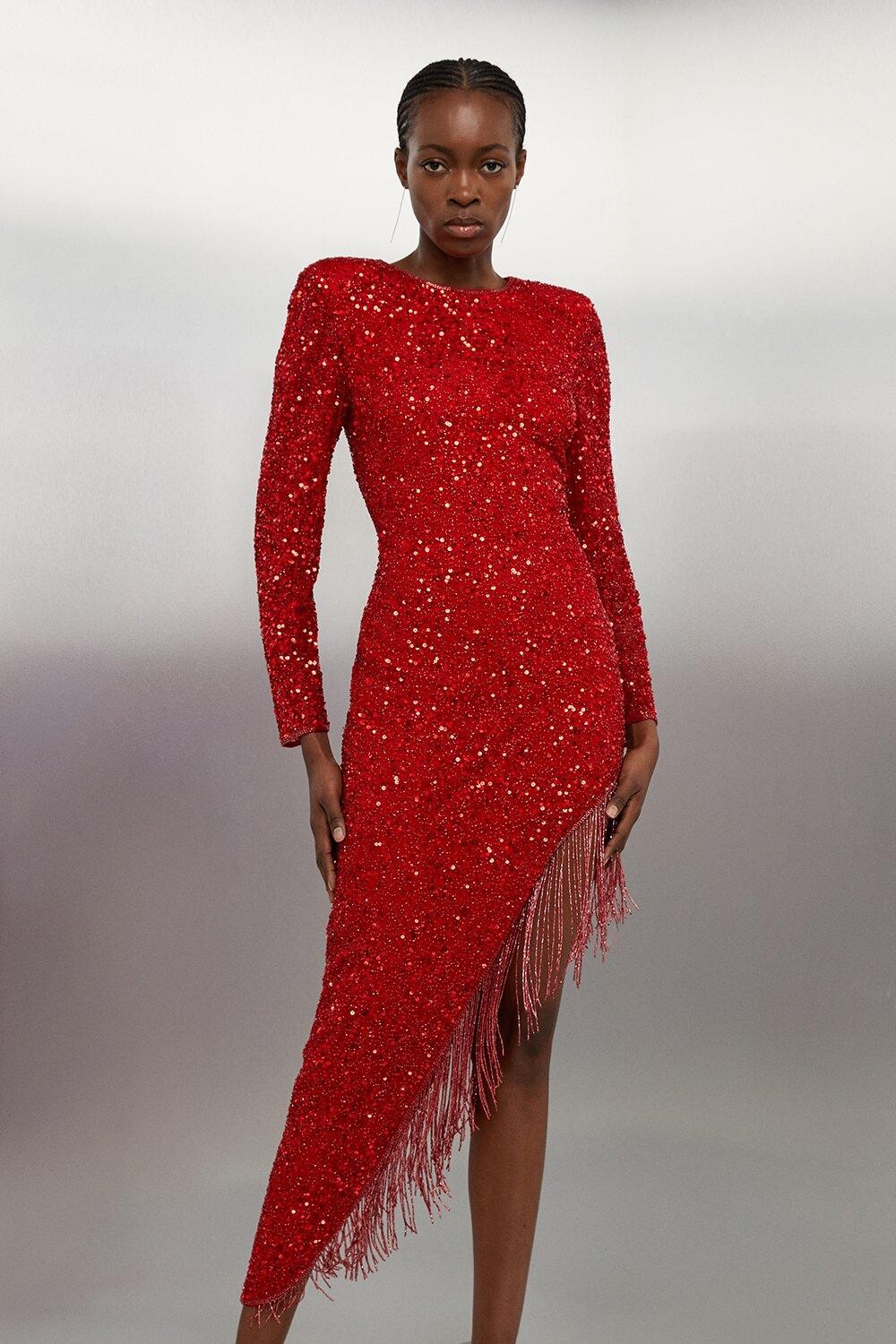 Украшенное тканое миди с бахромой и высоким разрезом до бедра Karen Millen, красный
Украшенное тканое миди с бахромой и высоким разрезом до бедра Karen Millen, красный