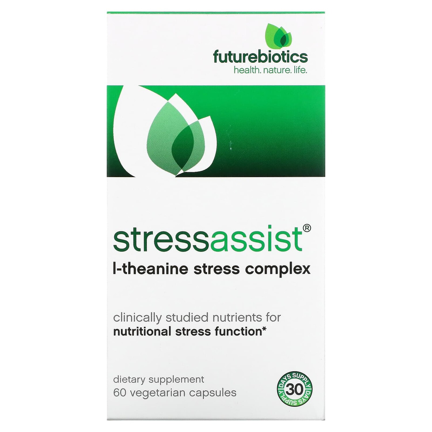Stressassist, комплекс для снятия стресса с L-теанином, 60 вегетарианских капсул, Futurebiotics
Stressassist, комплекс для снятия стресса с L-теанином, 60 вегетарианских капсул, Futurebiotics