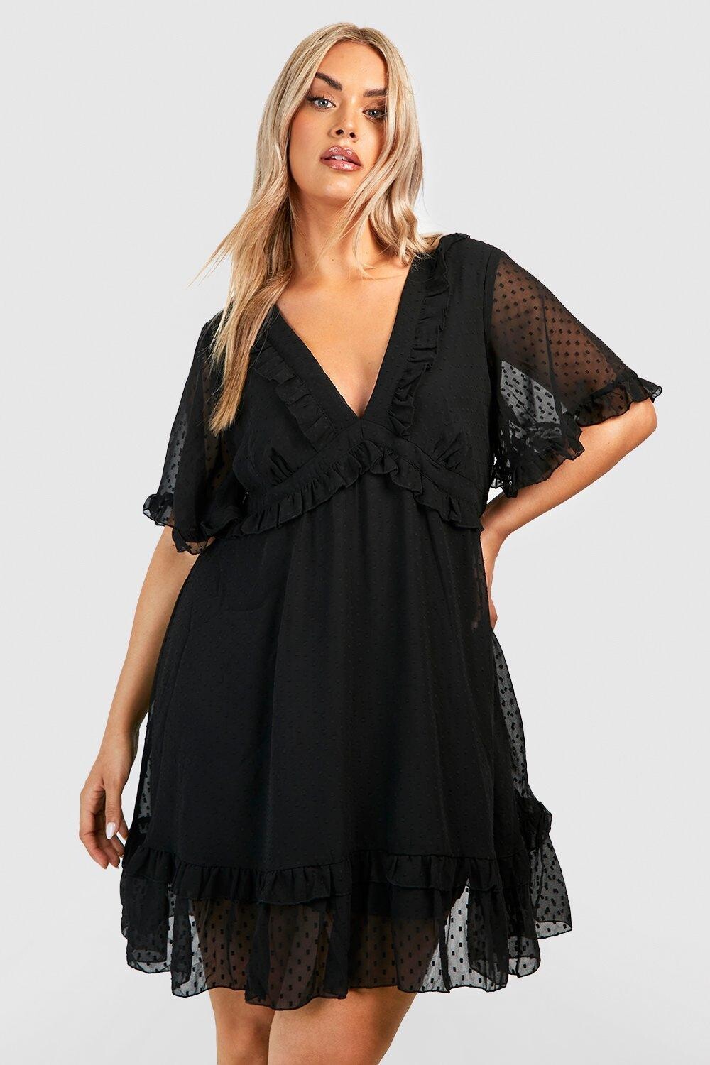 Платье с плиссированной юбкой Plus из сетки Dobby с оборками и рукавами ангела boohoo, черный
Платье с плиссированной юбкой Plus из сетки Dobby с оборками и рукавами ангела boohoo, черный