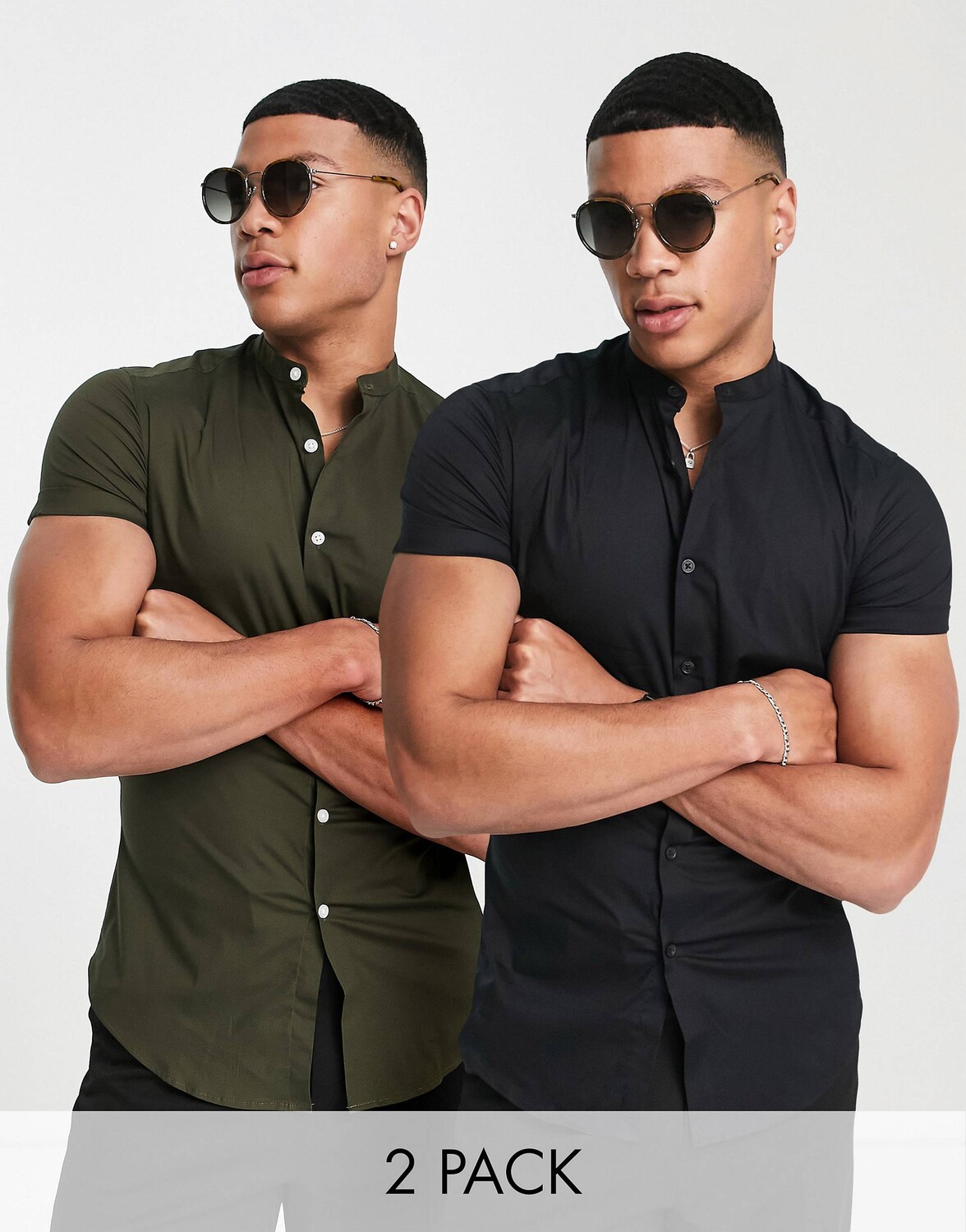 Комплект из двух пар узких рубашек с воротником-стойкой ASOS DESIGN цвета хаки/черный
Комплект из двух пар узких рубашек с воротником-стойкой ASOS DESIGN цвета хаки/черный