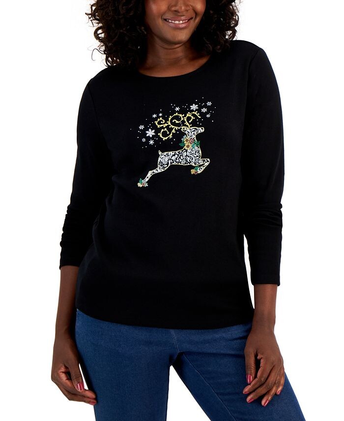 Женский праздничный топ с длинными рукавами Karen Scott, цвет Black Embellished Reindeer
Женский праздничный топ с длинными рукавами Karen Scott, цвет Black Embellished Reindeer