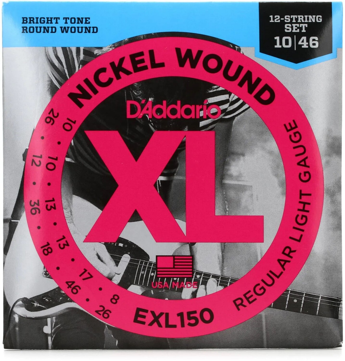 Струны для электрогитары D'Addario EXL150 XL с никелевой обмоткой — .010-.046, 12-струнные, обычные легкие
Струны для электрогитары D'Addario EXL150 XL с никелевой обмоткой — .010-.046, 12-струнные, обычные легкие