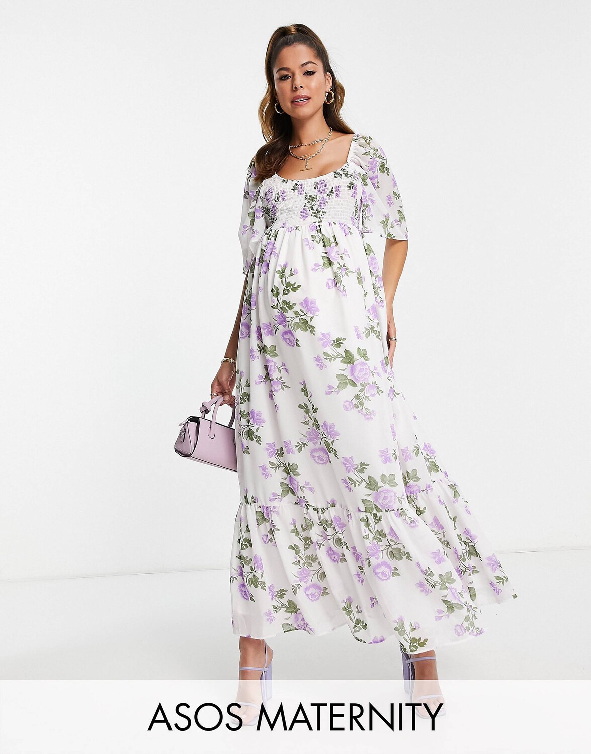 Белое платье макси с круглым вырезом и необработанным краем ASOS DESIGN Maternity с фиолетовым цветочным принтом ASOS DESIGN Maternity
Белое платье макси с круглым вырезом и необработанным краем ASOS DESIGN Maternity с фиолетовым цветочным принтом ASOS DESIGN Maternity