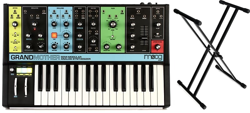 Комплект полумодульного аналогового синтезатора и пошагового секвенсора Moog Grandmother с Gator Frameworks GFW-KEY-2000X Deluxe X-Style Keyboard Stand Moog + Gator Frameworks MOD-GRAND-01=1 GFW-KEY-2000X=1
Комплект полумодульного аналогового синтезатора и пошагового секвенсора Moog Grandmother с Gator Frameworks GFW-KEY-2000X Deluxe X-Style Keyboard Stand Moog + Gator Frameworks MOD-GRAND-01=1 GFW-KEY-2000X=1