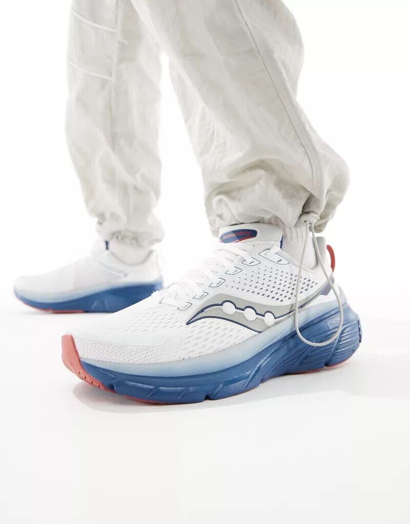 Бело-темно-синие структурированные амортизирующие беговые кроссовки Saucony Guide 17
Бело-темно-синие структурированные амортизирующие беговые кроссовки Saucony Guide 17