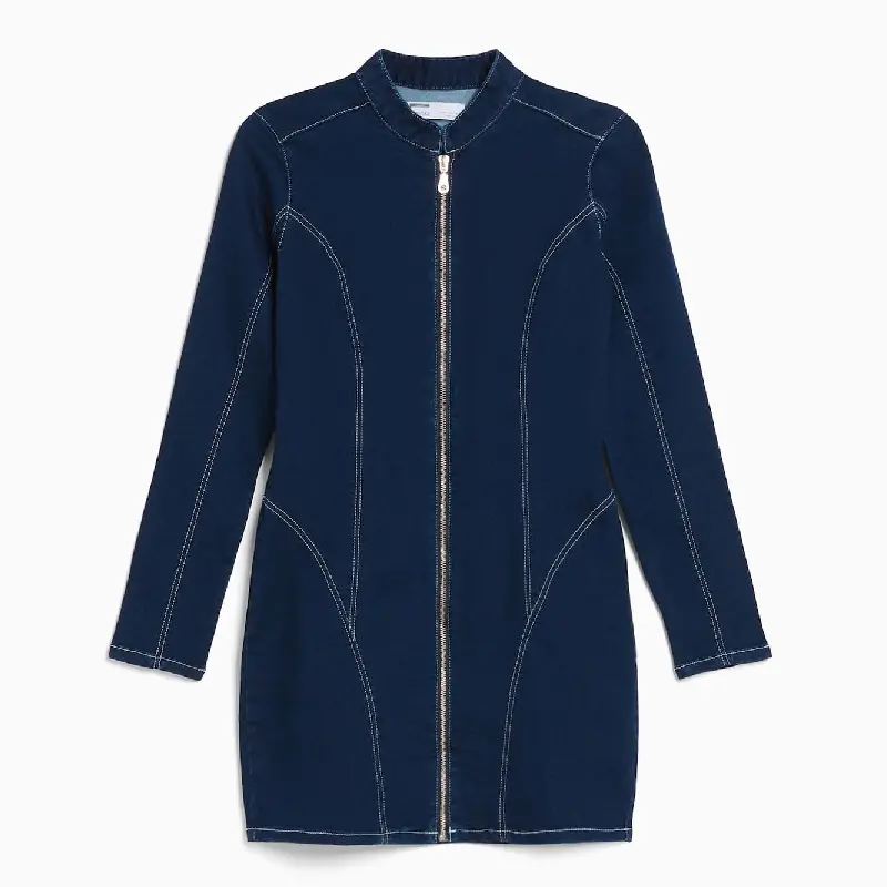 Платье Bershka Long Fitted Denim With Contrast Thread, синий 
Платье Bershka Long Fitted Denim With Contrast Thread, синий