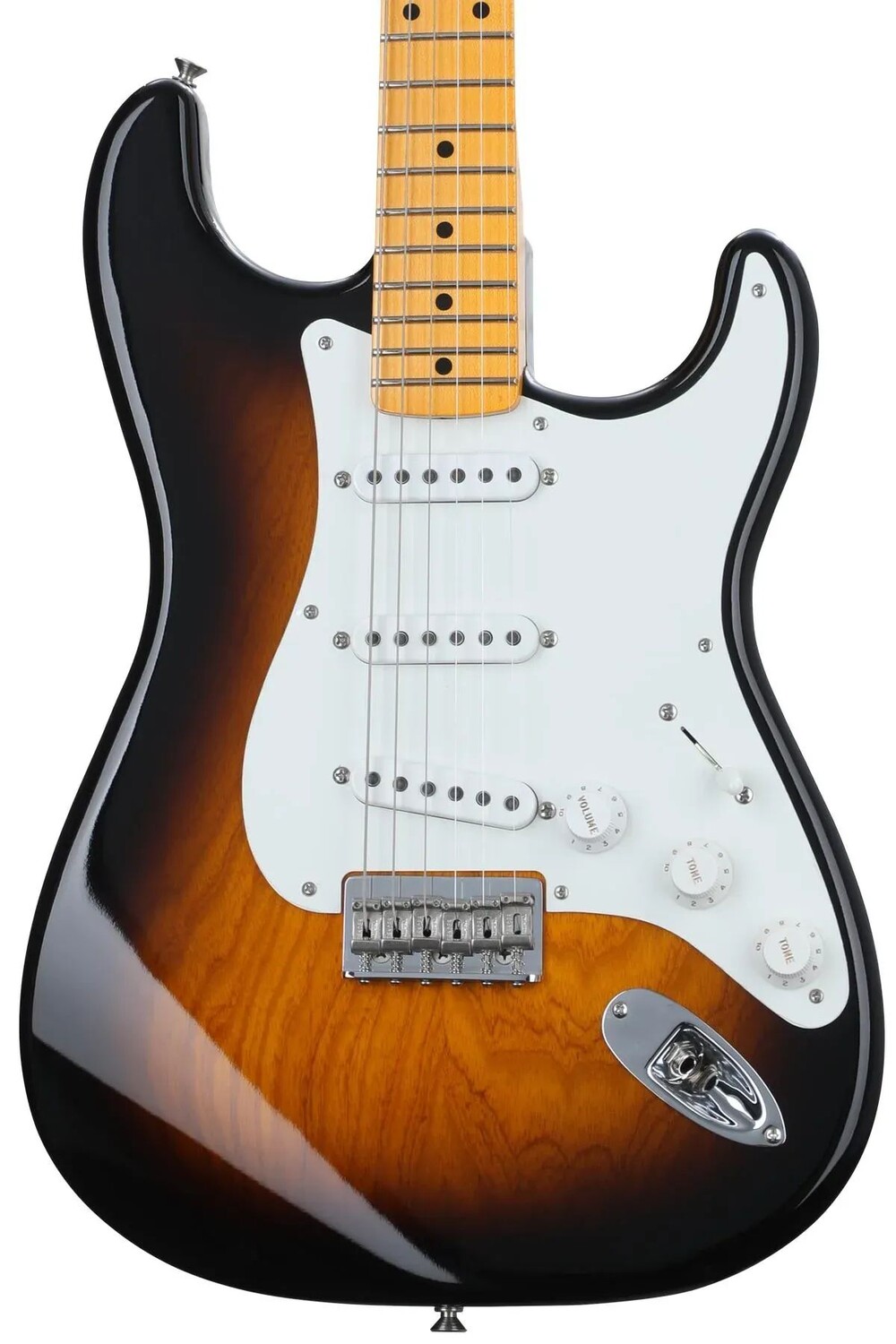 Fender Custom Shop Vintage Custom '55 Hardtail Stratocaster — двухцветный Sunburst с широким выцветанием
Fender Custom Shop Vintage Custom '55 Hardtail Stratocaster — двухцветный Sunburst с широким выцветанием