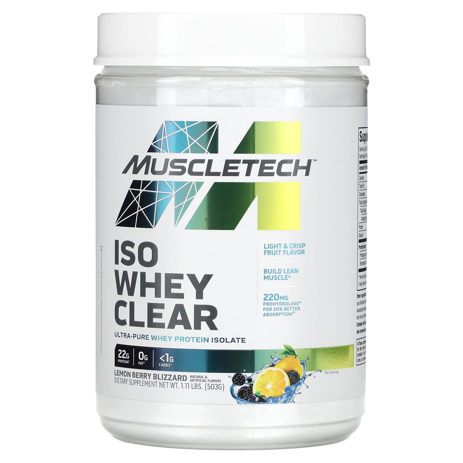 ISO Whey Clear, сверхчистый изолят протеина, лимонно-ягодная вьюга, 1,10 фунта (503 г), MuscleTech
ISO Whey Clear, сверхчистый изолят протеина, лимонно-ягодная вьюга, 1,10 фунта (503 г), MuscleTech