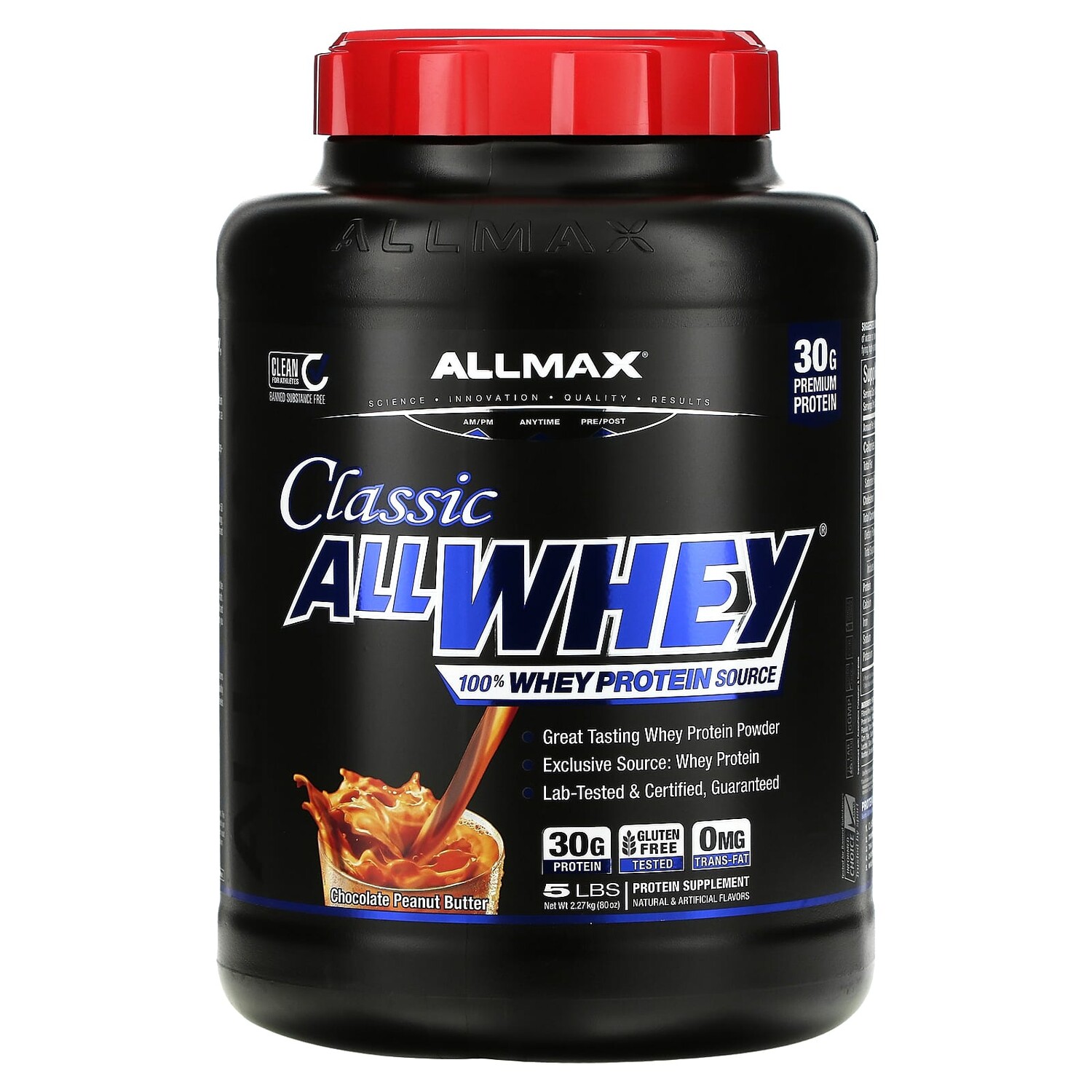 Classic AllWhey, 100% сывороточный протеин, шоколад и арахисовое масло, 2,27 кг (5 фунтов), ALLMAX
Classic AllWhey, 100% сывороточный протеин, шоколад и арахисовое масло, 2,27 кг (5 фунтов), ALLMAX