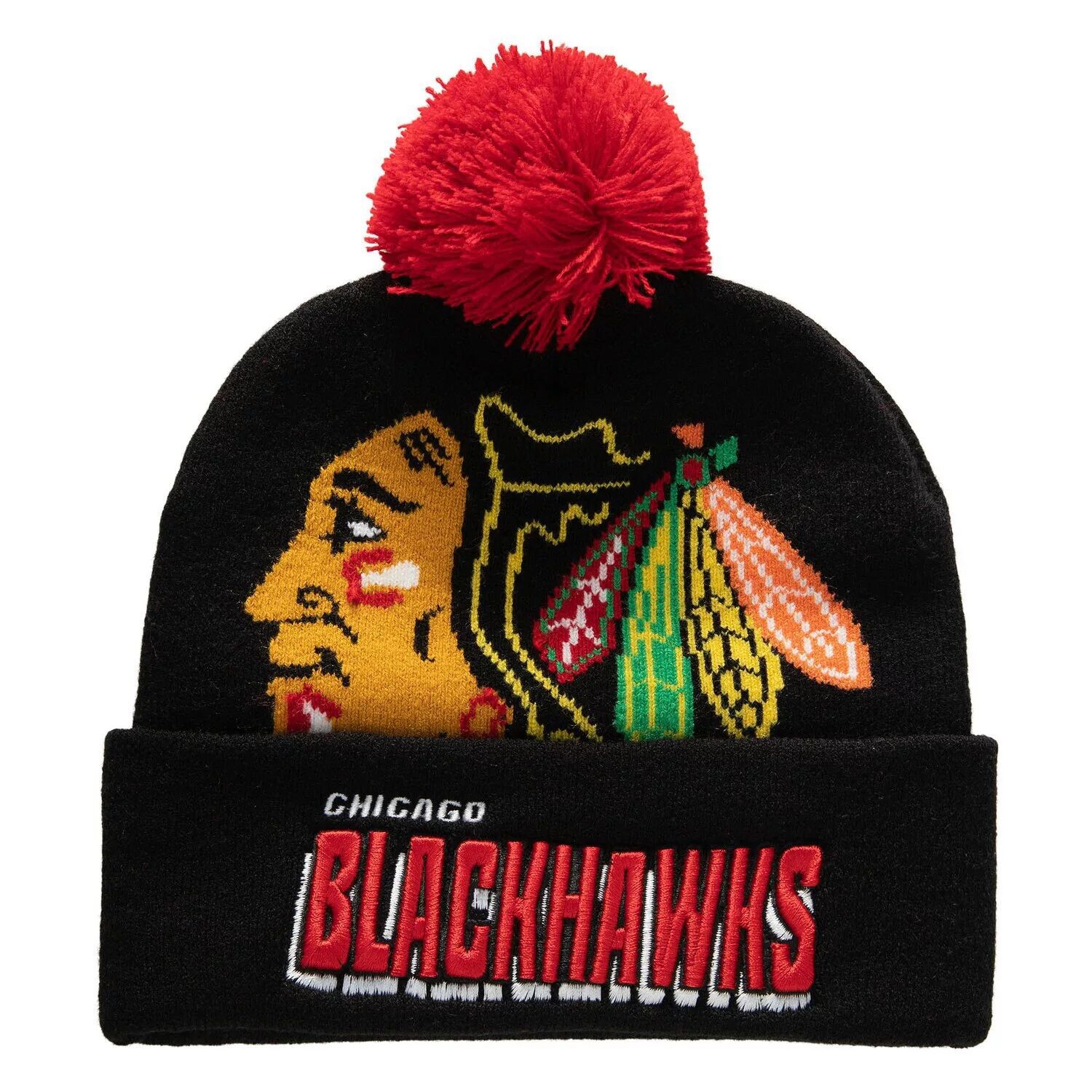 Мужская черная вязаная шапка Mitchell & Ness Chicago Blackhawks с манжетами и помпоном
Мужская черная вязаная шапка Mitchell & Ness Chicago Blackhawks с манжетами и помпоном