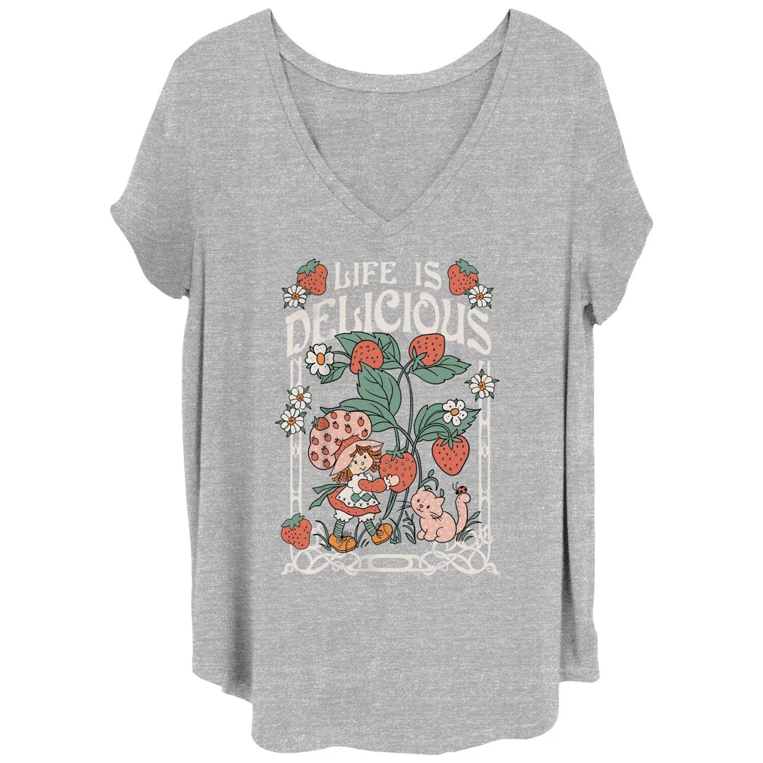 Футболка размера плюс для юниоров с клубничным песочным печеньем Life Is Delicious с V-образным вырезом и графическим рисунком Licensed Character
Футболка размера плюс для юниоров с клубничным песочным печеньем Life Is Delicious с V-образным вырезом и графическим рисунком Licensed Character