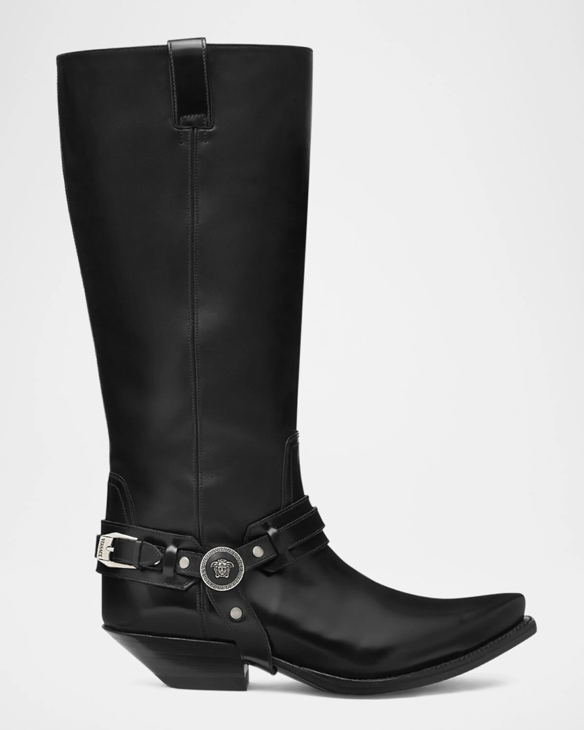 Байкерские ботинки из техасской кожи с ремешками Versace, цвет Black-Old Palladium
Байкерские ботинки из техасской кожи с ремешками Versace, цвет Black-Old Palladium