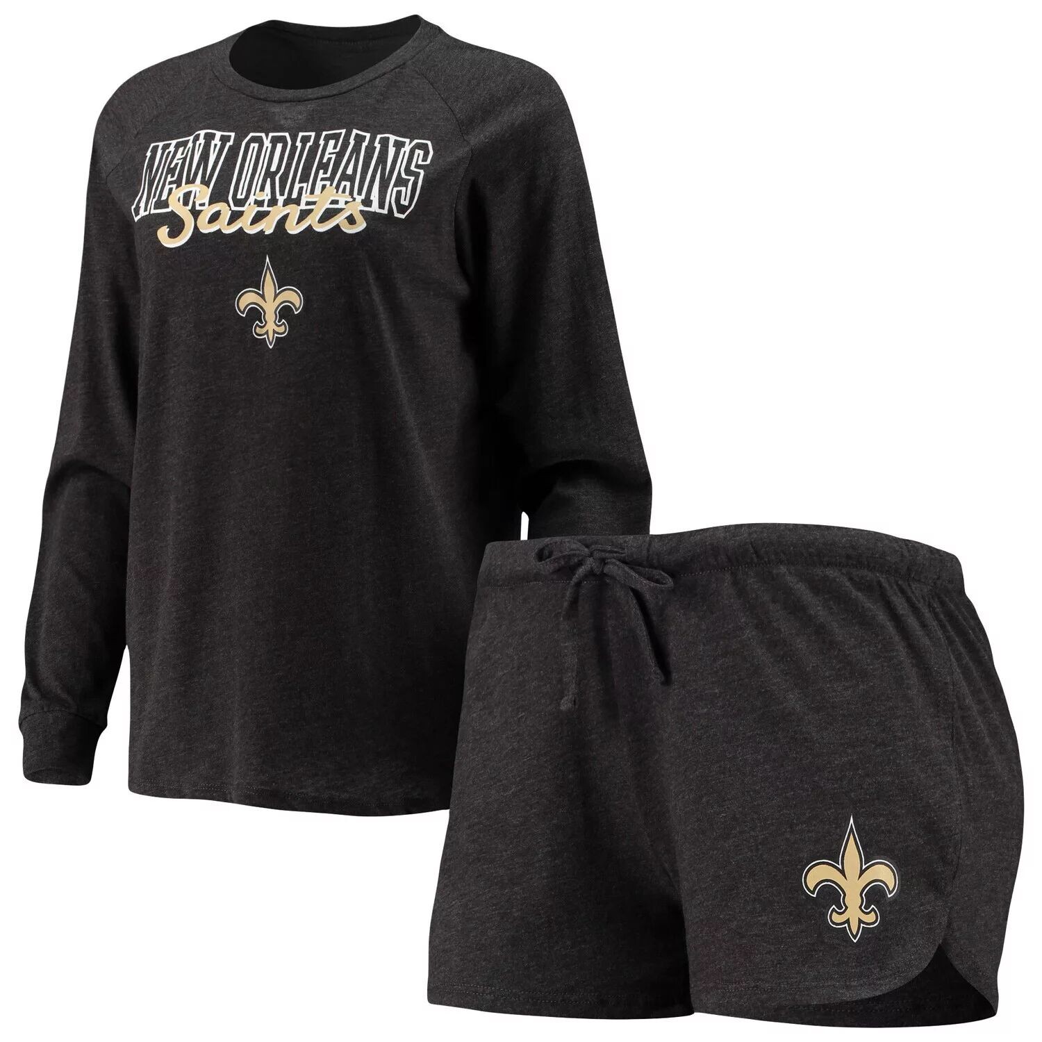 Женский спортивный комплект черного цвета New Orleans Saints, вязаный топ и шорты реглан с длинными рукавами, комплект для сна
Женский спортивный комплект черного цвета New Orleans Saints, вязаный топ и шорты реглан с длинными рукавами, комплект для сна