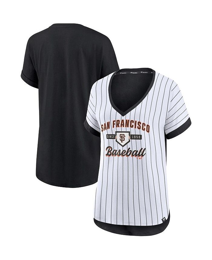 Женская бело-черная футболка с v-образным вырезом в тонкую полоску San Francisco Giants Iconic Noise Factor Fanatics, белый
Женская бело-черная футболка с v-образным вырезом в тонкую полоску San Francisco Giants Iconic Noise Factor Fanatics, белый