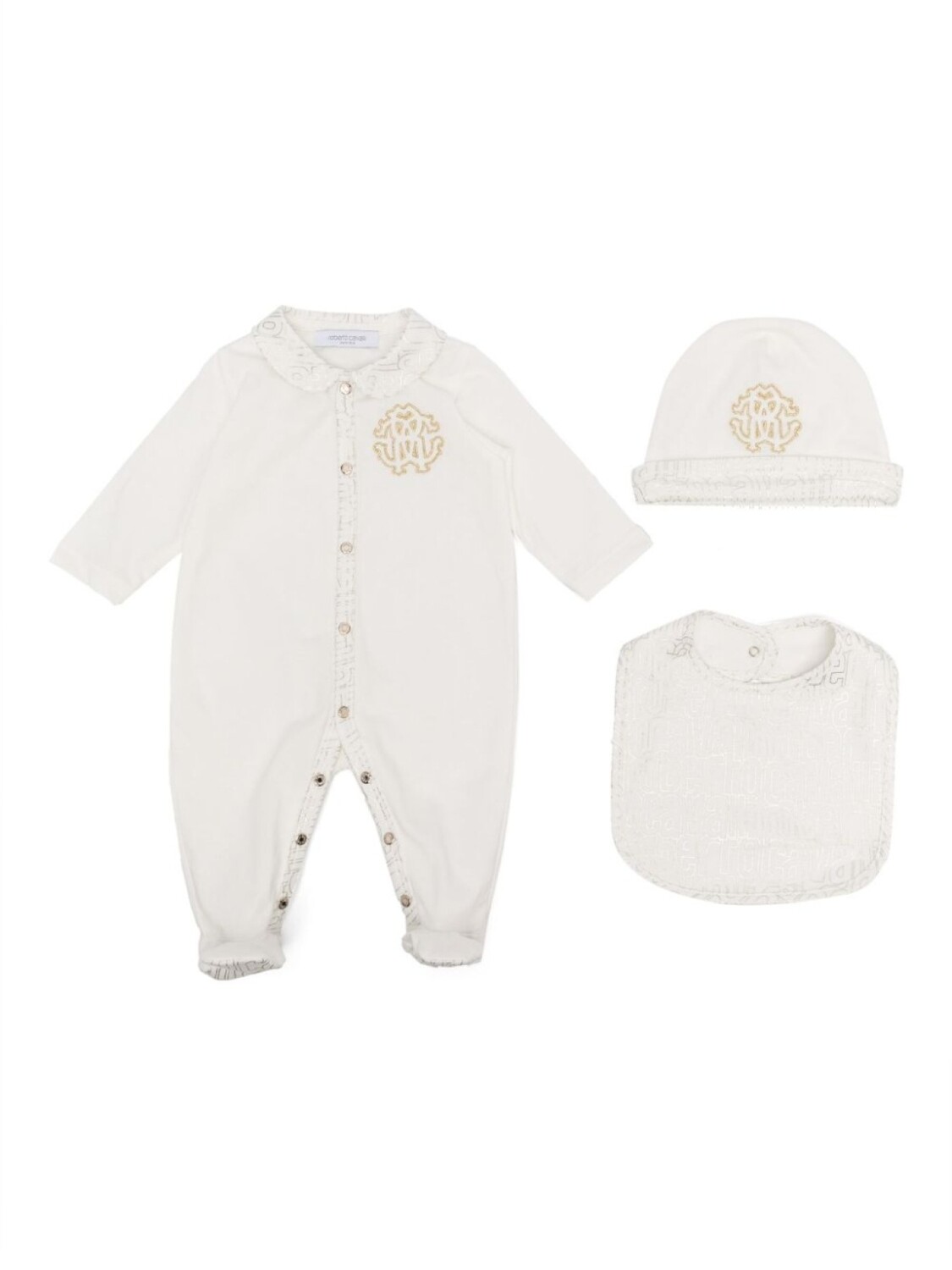 Комплект из комбинезона, шапки и нагрудника с логотипом Roberto Cavalli Junior, белый
Комплект из комбинезона, шапки и нагрудника с логотипом Roberto Cavalli Junior, белый