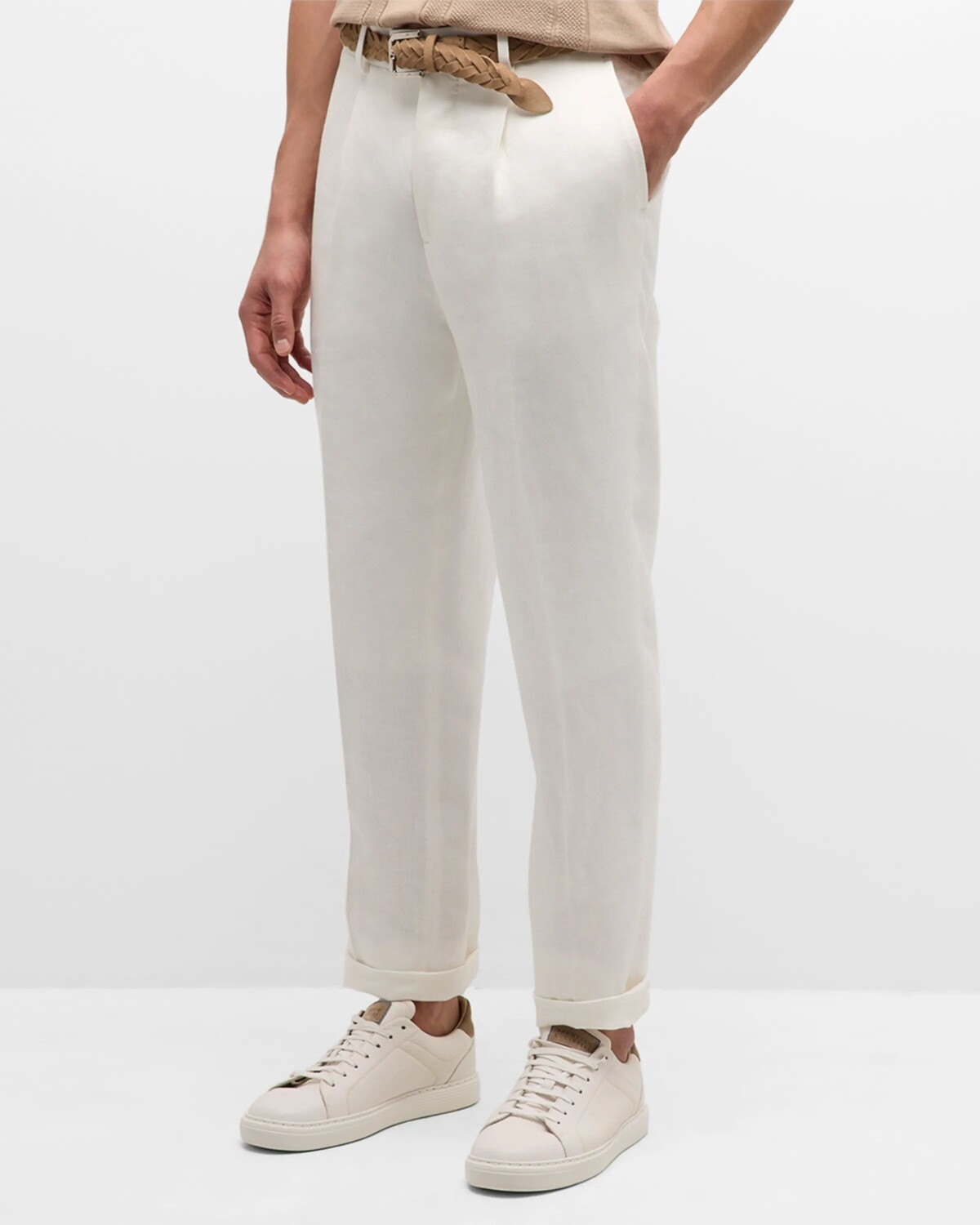 Мужские льняные брюки с одинарными складками Brunello Cucinelli, цвет Off White
Мужские льняные брюки с одинарными складками Brunello Cucinelli, цвет Off White