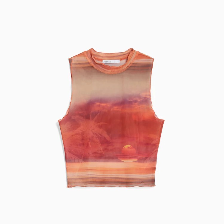 Футболка без рукавов Bershka Printed Sleeveless Tulle, мультиколор 
Футболка без рукавов Bershka Printed Sleeveless Tulle, мультиколор