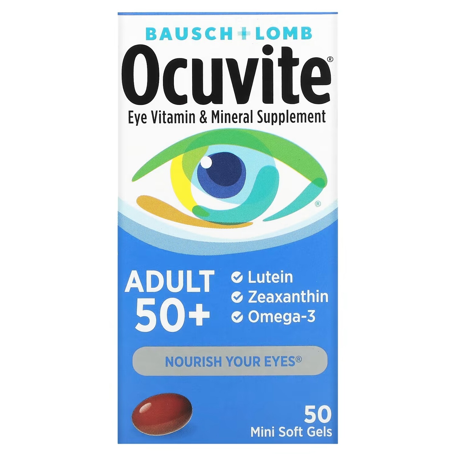 Добавка для Зрения с Витаминами и Микроэлементами Ocuvite для людей старше 50 лет, 50 мягких таблеток
Добавка для Зрения с Витаминами и Микроэлементами Ocuvite для людей старше 50 лет, 50 мягких таблеток