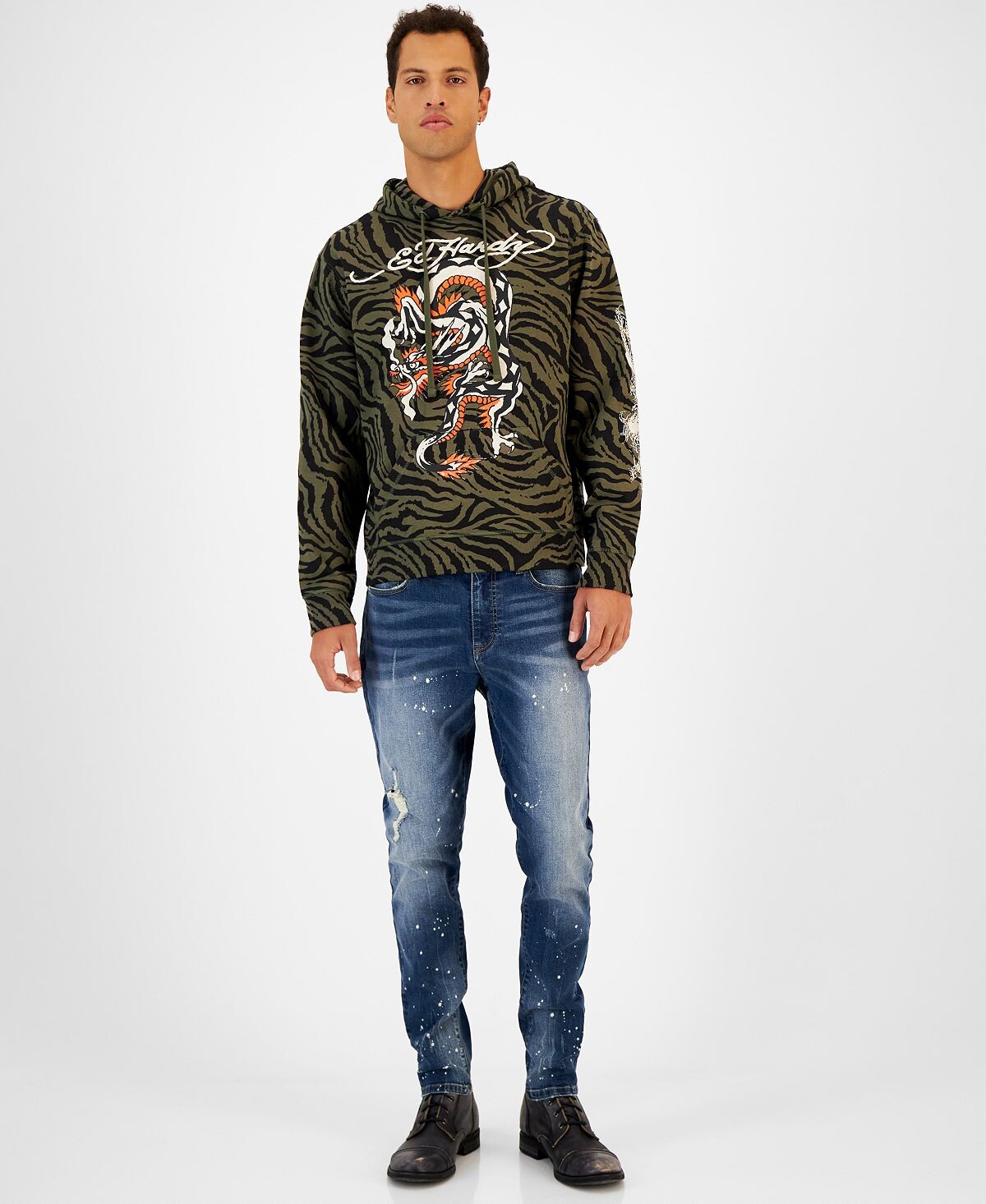 Мужская худи свободного кроя с камуфляжным принтом дракона и зеброй Ed Hardy, мульти
Мужская худи свободного кроя с камуфляжным принтом дракона и зеброй Ed Hardy, мульти
