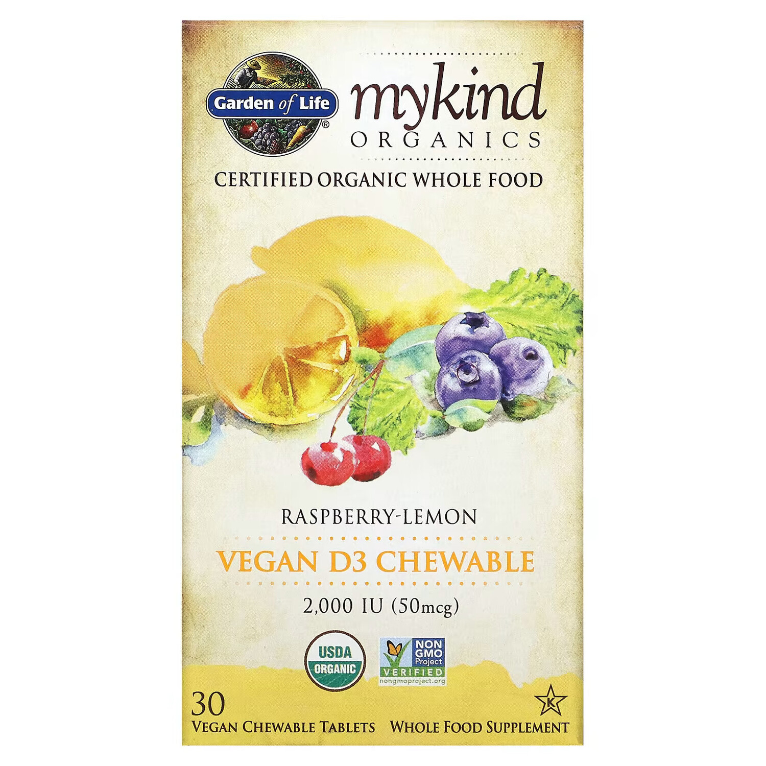 Garden of Life, MyKind Organics, веганский витамин D3, со вкусом малины и лимона, 2000 МЕ, 30 вегетарианских жевательных таблеток
Garden of Life, MyKind Organics, веганский витамин D3, со вкусом малины и лимона, 2000 МЕ, 30 вегетарианских жевательных таблеток