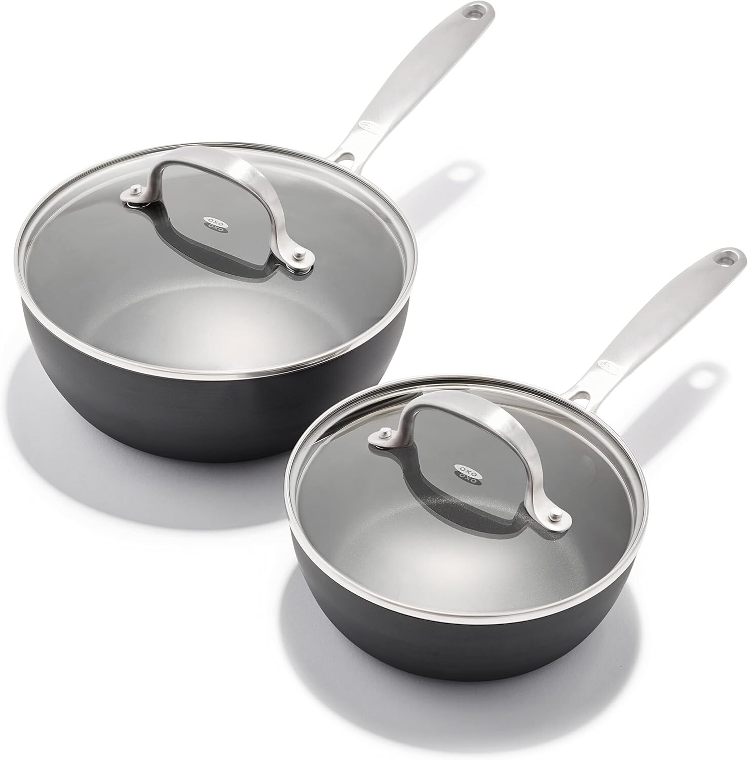 Набор кастрюль OXO Good Grips Pro на 1 и 2 QT с крышками, 3-слойное немецкое антипригарное покрытие, ручки из нержавеющей стали, черный, Black
Набор кастрюль OXO Good Grips Pro на 1 и 2 QT с крышками, 3-слойное немецкое антипригарное покрытие, ручки из нержавеющей стали, черный, Black