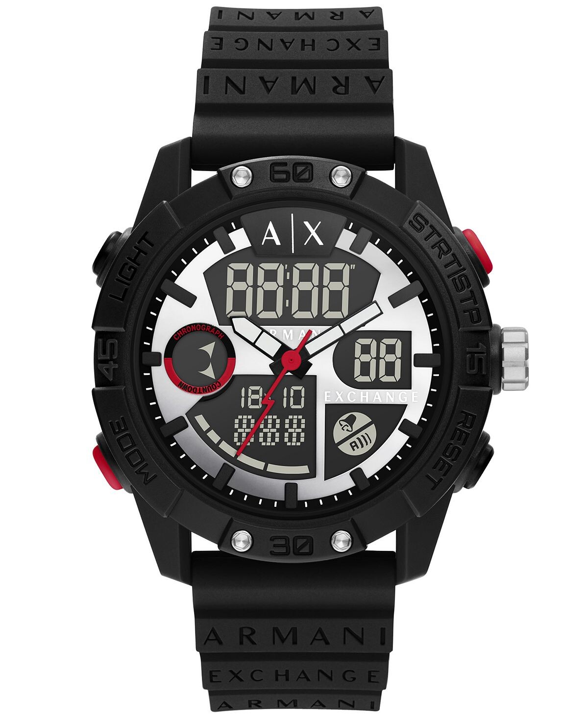 Мужские аналогово-цифровые часы с черным силиконовым ремешком, 46 мм Armani Exchange
Мужские аналогово-цифровые часы с черным силиконовым ремешком, 46 мм Armani Exchange