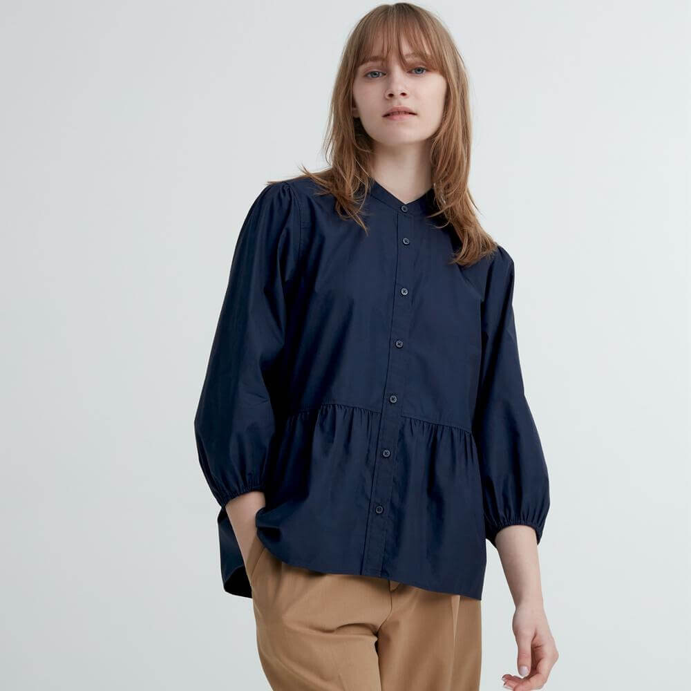 Хлопковая блуза Uniqlo Lantern Three-quarter Sleeve Ruffle Trim Pleated Long, темно-синий
Хлопковая блуза Uniqlo Lantern Three-quarter Sleeve Ruffle Trim Pleated Long, темно-синий