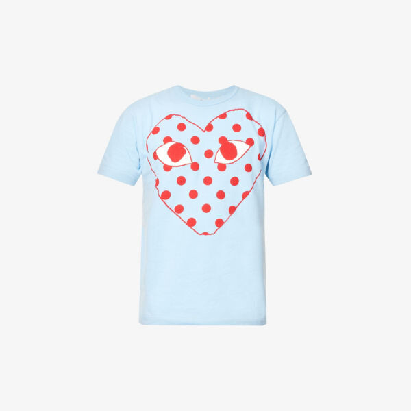 Футболка из хлопкового джерси с графическим принтом big dotted heart Comme des Garçons, синий
Футболка из хлопкового джерси с графическим принтом big dotted heart Comme des Garçons, синий