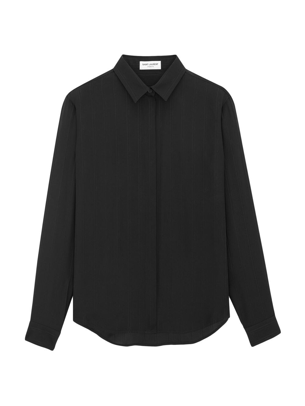 Рубашка из матового и блестящего шелка в полоску Cassandre Saint Laurent, черный
Рубашка из матового и блестящего шелка в полоску Cassandre Saint Laurent, черный