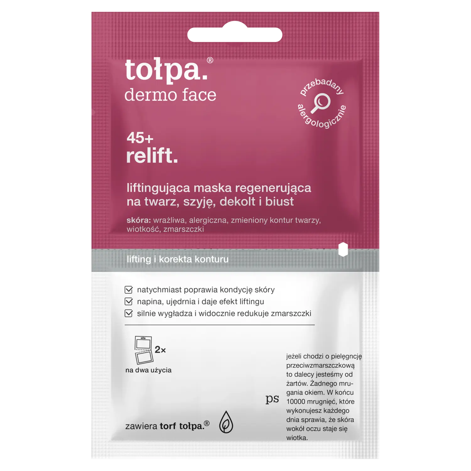 Tołpa Dermo Face Relift 45+ лифтинг-регенерирующая маска для лица, шеи, зоны декольте и бюста, 2х6 мл/1 упаковка
Tołpa Dermo Face Relift 45+ лифтинг-регенерирующая маска для лица, шеи, зоны декольте и бюста, 2х6 мл/1 упаковка
