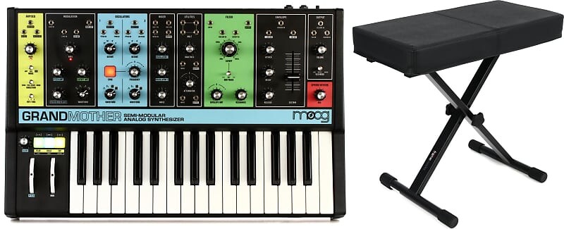 Комплект полумодульного аналогового синтезатора и пошагового секвенсора Moog Grandmother с Gator Frameworks GFW-KEY-BNCH-1 Standard Black Keyboard Bench Moog + Gator Frameworks MOD-GRAND-01=1 GFW-KEY-BNCH-1=1
Комплект полумодульного аналогового синтезатора и пошагового секвенсора Moog Grandmother с Gator Frameworks GFW-KEY-BNCH-1 Standard Black Keyboard Bench Moog + Gator Frameworks MOD-GRAND-01=1 GFW-KEY-BNCH-1=1