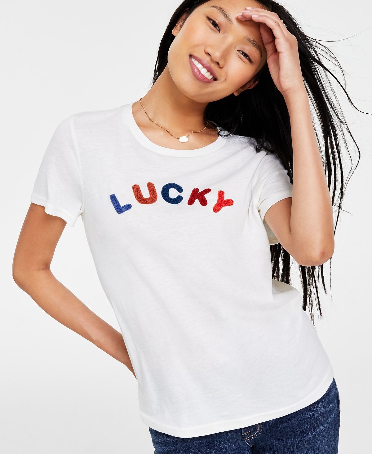 Женская классическая футболка с круглым вырезом Lucky с мульти-логотипом Lucky Brand
Женская классическая футболка с круглым вырезом Lucky с мульти-логотипом Lucky Brand