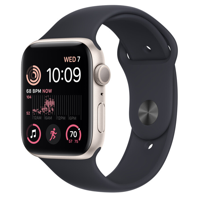 Умные часы Apple Watch Series SE Gen 2 (GPS), 44 мм, Starlight Aluminum Case/Midnight Sport Band - S/M, Черный
Умные часы Apple Watch Series SE Gen 2 (GPS), 44 мм, Starlight Aluminum Case/Midnight Sport Band - S/M, Черный