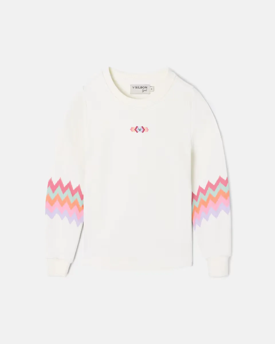 Толстовка для девочки с круглым вырезом и зигзагообразной деталью на рукавах Silbon, цвет Crudo
Толстовка для девочки с круглым вырезом и зигзагообразной деталью на рукавах Silbon, цвет Crudo