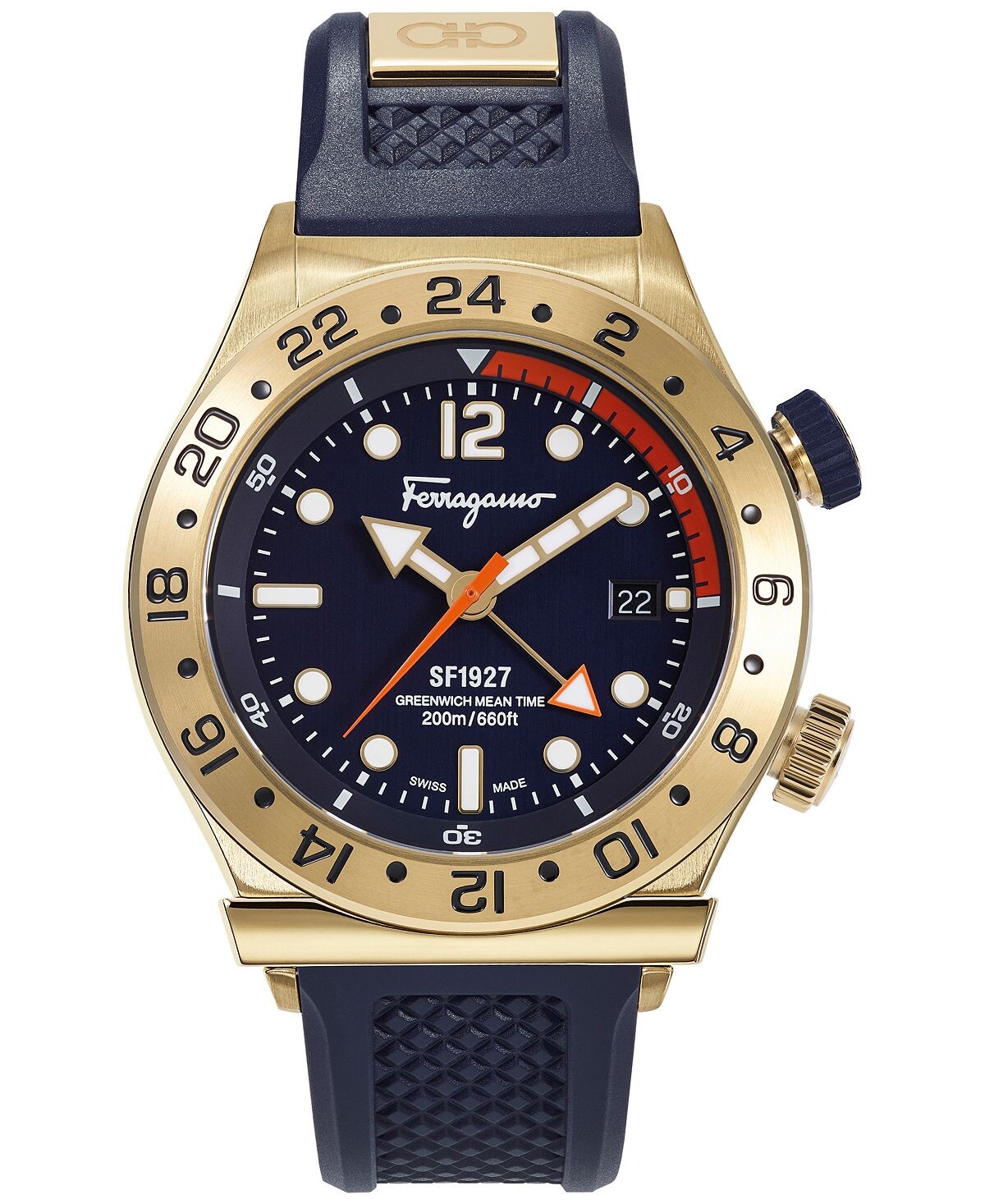 Мужские швейцарские часы 1927 GMT с синим силиконовым ремешком, 44 мм Salvatore Ferragamo
Мужские швейцарские часы 1927 GMT с синим силиконовым ремешком, 44 мм Salvatore Ferragamo